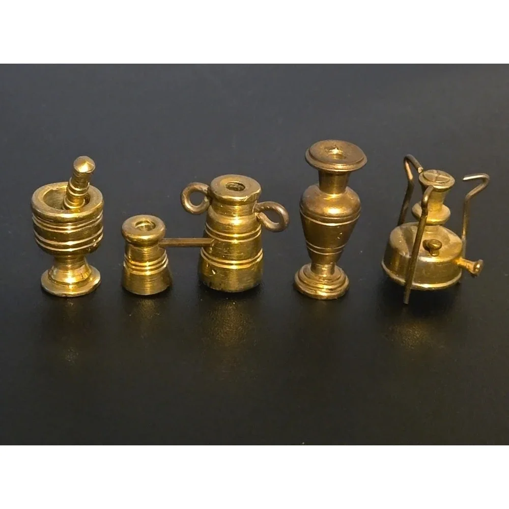 Vintage BRASS LOT 12 PIECES Dollhouse Miniature Vases Cup Urn Candlestick Hookah